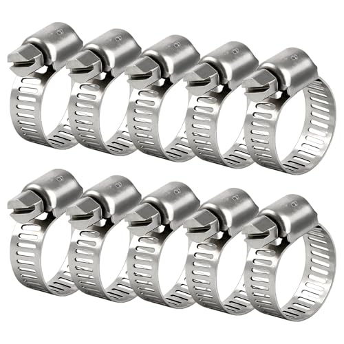 Hose Clamp Stainless Steel Hose Clamps for 3/8 Inch to 5/8 Inch Hose Pipe Adjustable Worm Gear Hose Clamps for Fuel Line Radiator Plumbing Automotive Mechanical 10 Pack
