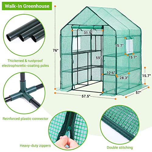 Image of Greenhouse for Outdoors with Screen Windows, Ohuhu Upgraded 4 Tiers 11 Shelves Walk-in Greenhouses with Durable PE Cover, Outside Garden Plastic Green House with Ground Pegs & Ropes for Stability