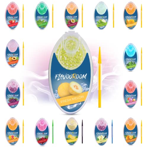 Flavouroom - Premium Kapseln 100er Set | DIY passion fruit Aroma-Filter für unvergesslichen Flavour | inkl. Aufbewahrungsbox für die aromatischen Click Kugeln (Fresh Melon)