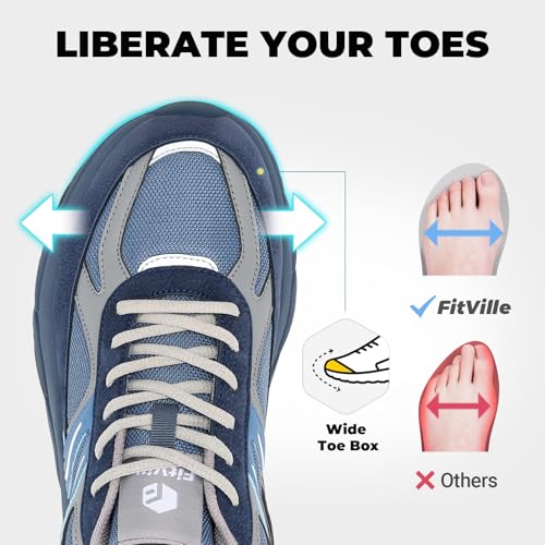 FitVille Extra Wide Shoes for Men, Wide Walking Shoes Wide Width Casual Sneakers Comfortable Orthopedic Shoe Arch Support for Plantar Fasciitis Neuropathy - Rebound NEO V52