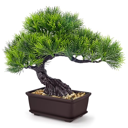 Der Rose 8'' Artificial Bonsai Tree Small Fake Potted Plants for Zen Japanese Home Office Desk Bathroom Shelf Decor (Pine)