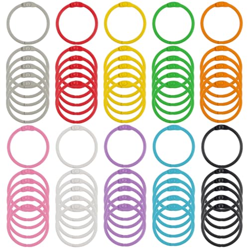 60 Pièces Anneaux de Reliure, 30mm Colorés Anneaux de Livre en Métal, Anneau de Reliure à Feuilles Mobiles, Anneau Organisateur en Métal, pour Notebook Index Cards Album Planners