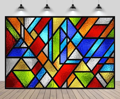 CHNYWORK 7x5ft Stained Glass Window Backdrop Moroccan Vintage Church Medieval Palace Cathedral Stone Glass Painting Background Themed Kids Birthday Wedding Party Decor Portrait Photo Booth Props