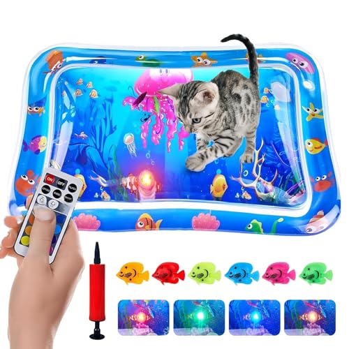 Genérico Glow Pad for Cats, Lighted Water Mat for Cats, 24in Multi-Color Glowing Cat Water Mat with Fish, Libiyi GlowPad, Thickened Ocean Breeze Splashland (Blue)
