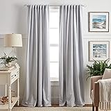 MARTHA STEWART Ticking Stripe Blackout Lining Rod Pocket/Back Tab Window Curtain Panel Pair, 95', White/Indigo