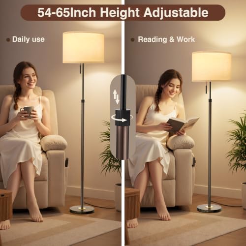 Image of Ambimall Height Adjustable Modern Floor Lamp, Brown & Black