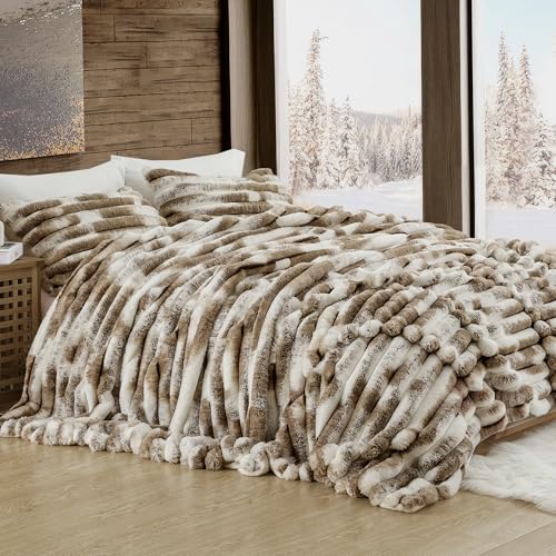 Wonderful Fluffy Faux Rabbit Fur Comforter Set King...
