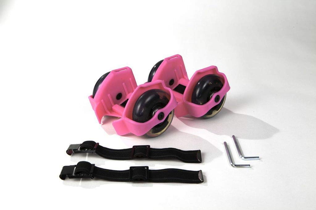 Skate Buds Pink Strap-on Heel Skates - Connect to Athletic Shoes and Zoom Around 1pair -Wheels Light Up, Skating Fun and Exercise on Flat Surface (Pink)