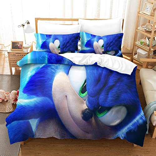 LATIZI Sónico Set Copripiumino 3 Pezzi 100% Cotone Traspirante Set Biancheria Da Letto Matrimoniale Set Copripiumino Comforter Set King（220x240cm）