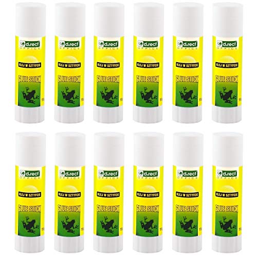 D.RECT Klebestift mit PVA-Formel 12er Set Geruchlos Auswaschbar für Papier Karton Fotos & Stoff 15 g