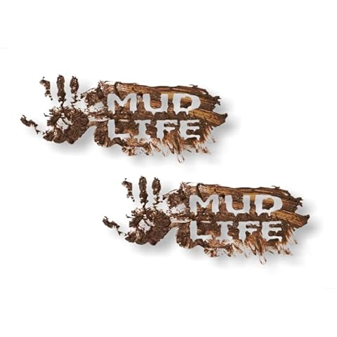 2 MUD Life 9" Clear Background Decals for 4x4 Offroad Mudding Hand Print Pickup Highboy Truck Off Road Vinyl Stickers (Clear Background) Cover
