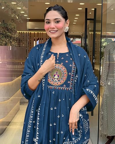 Image of KLOSIA Women Rayon Printed Anarkali Kurta Set with Dupatta