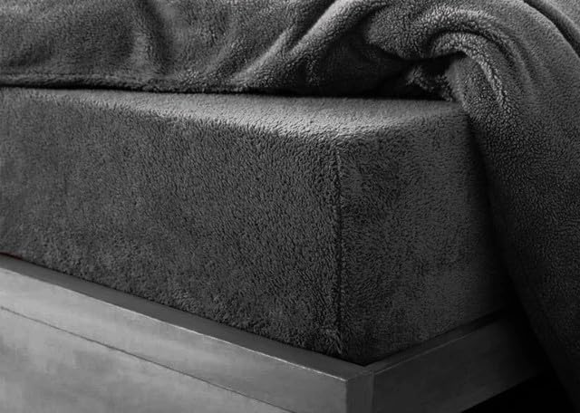 Premium Teddy Sherpa Fleece Fitted Bed Sheet, Super Soft & Cosy Thermal Warm Fitted Sheets Elasticated Fluffy Plush Plain Cuddly Bedsheet, (Charcoal - Single)
