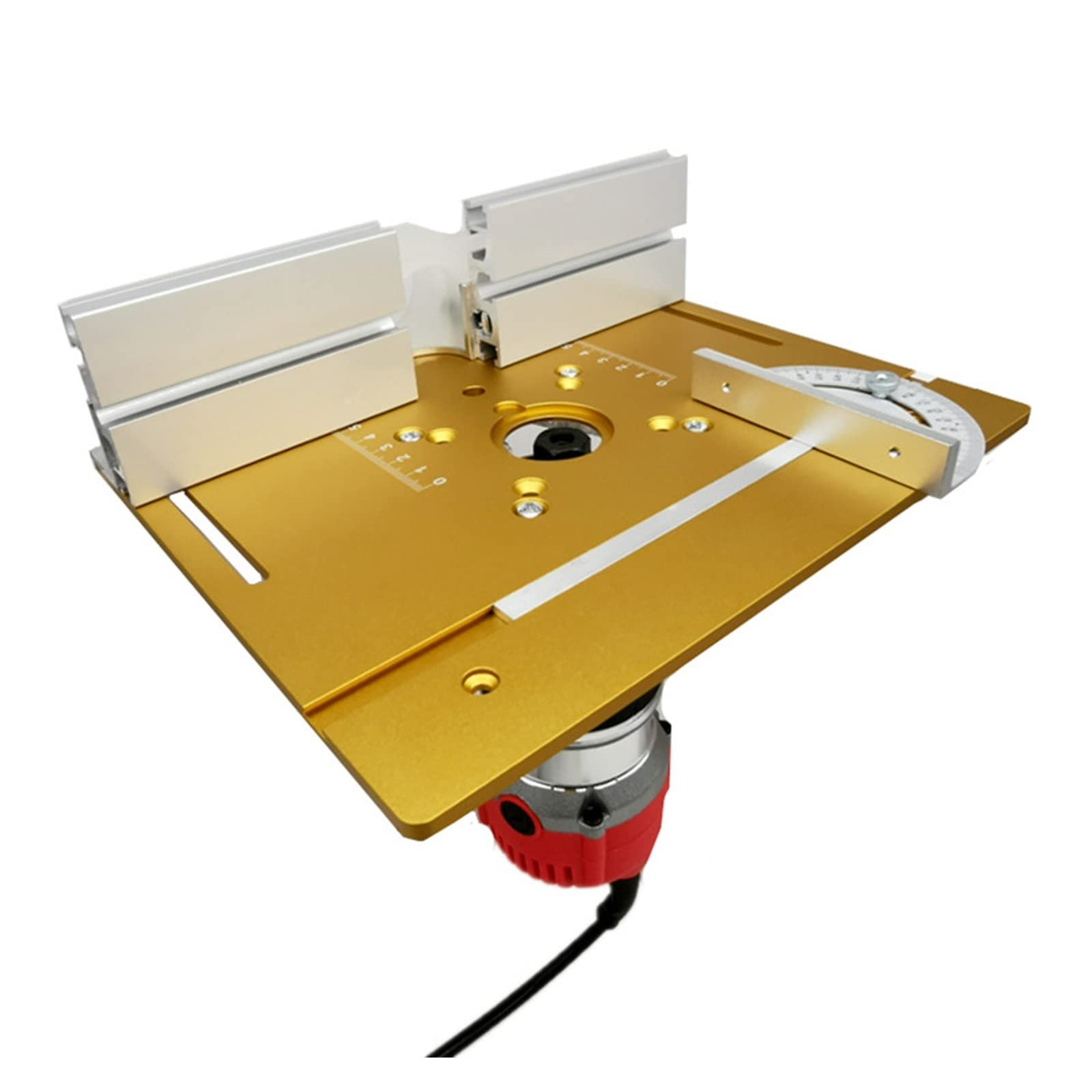 Ulepsz aluminiową płytkę stołową routera W/miernik kątowy i miernik czopów i ogrodzenie do stołów roboczych frezarka do drewna trymer(4P- Gold 2)
