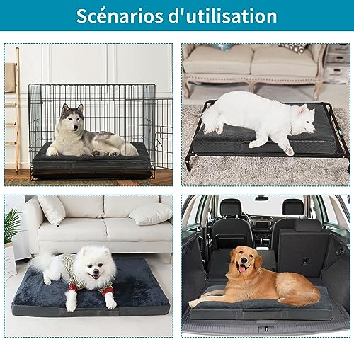 Nepfaivy Cama para Perros Grandes Impermeable - Cama Ortopedica para Perros Desenfundable, Colchoneta para Perro Grande Lavable, Sofa para Perros, Cojin para Perro, XL(105cm*70cm) 5 🐾【Soporte】Esta cama ortopédica para perro grande está diseñada con espuma duradera y densa que no se aplana inmediatamente ni pierde su forma con facilidad. La cama para perro grande se ajusta al cuerpo de su perro, ayudando a aliviar los puntos de presión y proporciona soporte para las articulaciones y la columna vertebral, y se recuperará rápidamente después de cada uso. Los perros de cualquier edad se benefician de la amortiguación adicional que proporciona una cama de espuma densa.
🐾【Cómoda】Esta cama para perros grandes está recubierta con tres capas. Una tela de piel sintética de felpa en la parte superior que proporciona un área de descanso suave y cómoda para los perros. La capa intermedia es un nylon Oxford duradero para garantizar el uso a largo plazo. Y hemos hecho la tercera capa especialmente resistente al agua para proteger el colchón interior de espuma de manchas y olores. Es especialmente ideal para perros mayores y cachorros propensos a los accidentes.
🐾【Guía de tallas】 Esta cama para perros mide 105cm*70cm*7.8cm, es adecuada para perros que pesen menos de 42kg/93lbs, con una longitud corporal inferior a 97cm/38in. Es importante comprobar tanto el peso recomendado de la cama, así como sus dimensiones, y es mejor que mida a su perro de la nariz a la cola para asegurarse de que su perro quepa en ella cómodamente.
