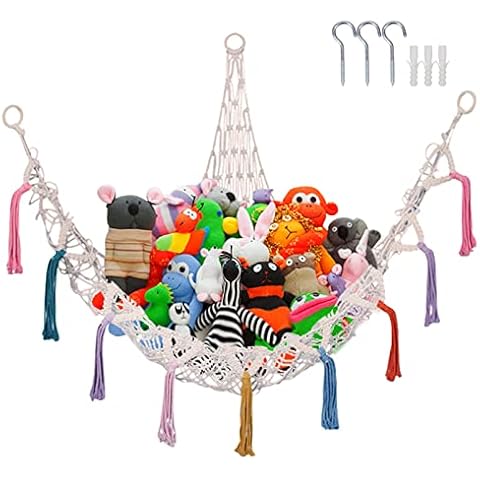 ROSEMO Toy Hammock Teddy Hammock Toy Storage Net Macrame Teddy Bear Hammock Storage for Stuffed Animals Boys Girls Bedroom Nursery Play Wall Storage ( White ) Cover