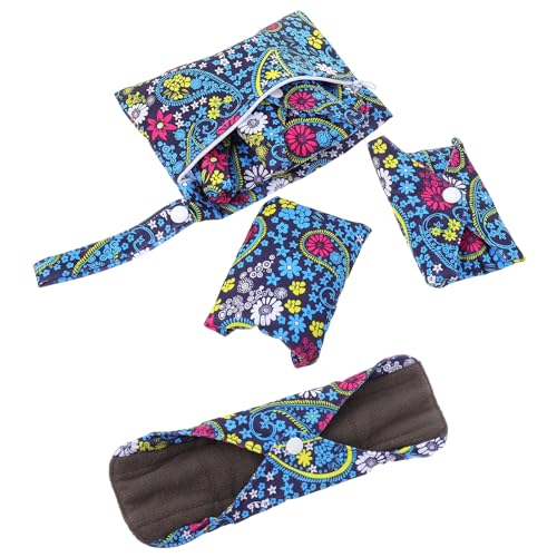 Homoyoyo Toallas Menstruales Reutilizables de Bambú y Carbón Talla M Azul Flores Absorbentes Prueba de Fugas Lavables para Menstruación y Lactancia Protección Cómoda para Mujer en
