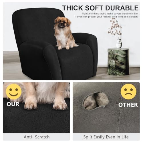 Image of ANARACHON Leather Like Recliner Chair Covers Heavy Duty, 4 Pieces Recliner Cover for Recliner Chair, Leather Cover for Recliner slipcovers Washable for Pets (256Black)