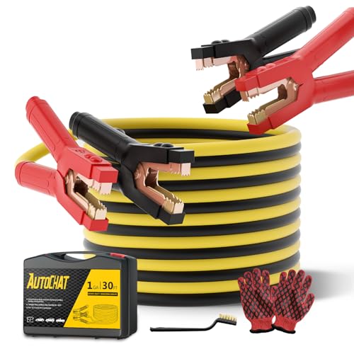 AutoChat Heavy Duty Jumper Cables 1 Gauge 30 Feet 900A Booster Cables Jump Start Automotive Jumper Cables Kit for Car SUV and Trucks with Carry Case Gloves Brushes