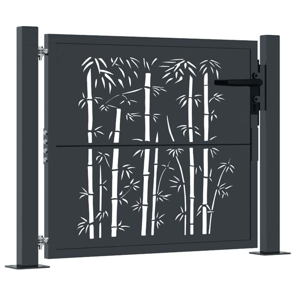 vidaXL Garden Gate Fence 105x80 cm Anthracite Steel Bamboo Design - Fencing Gate for Garden Patio with Lockable System