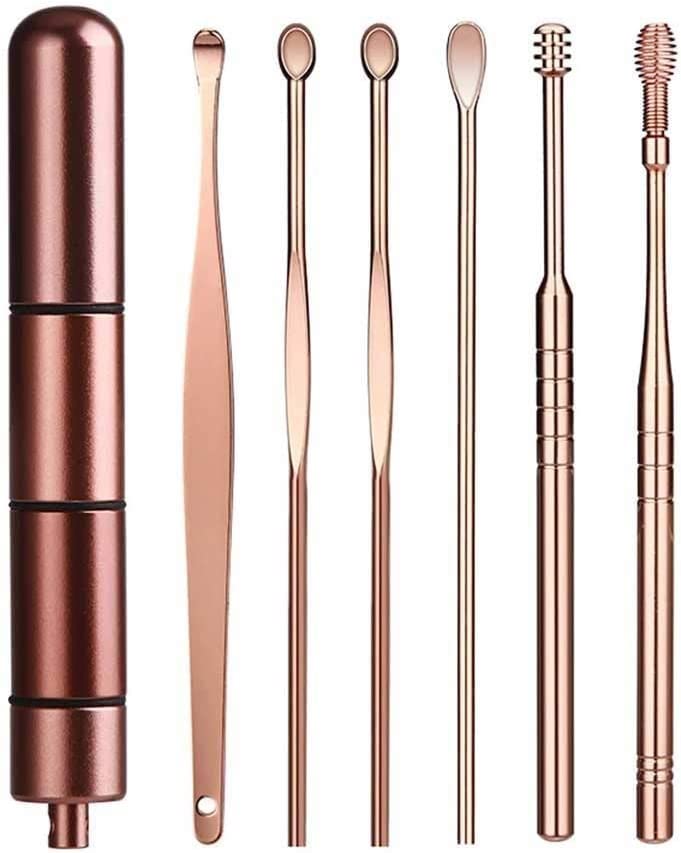 6 Pcs Set Stainless Steel Spiral Ear Pick Spoon Ear Wax Removal Cleaner Multifunction Portable Ear Pick Ear