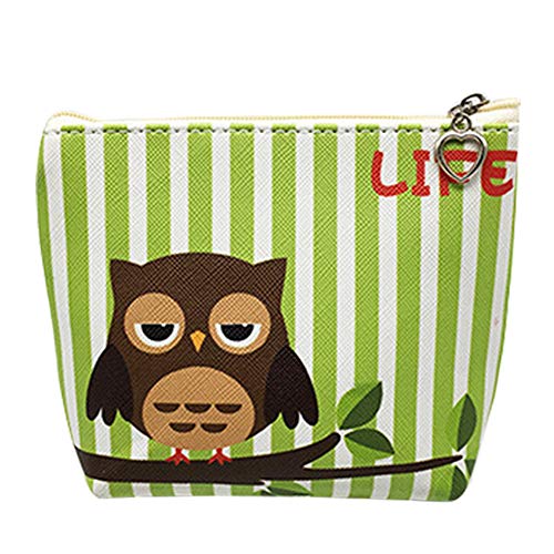 Preisvergleich Produktbild Gespout 1X Münztasche Eule Muster Handtasche Wasserdicht Portemonnaie Reißverschluss Münzen Taschen Kosmetik Beutel Reist Cartoon Geldbeutel Damen Madchen Portemonnaie size 12*11.5*4cm(Grün gestreift)