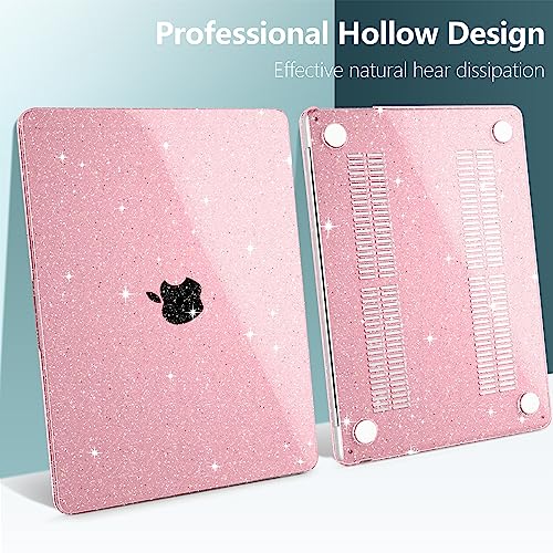 Image of DONGKE Compatible with MacBook Air 13 inch Case M5 M4 M3 M2 2026 2025 2024-2022 A3449 A3240 A3113 A2681, Glitter Bling Plastic Hard Shell & Keyboard Cover for MacBook Air 13.6 inch, Sparkly Pink