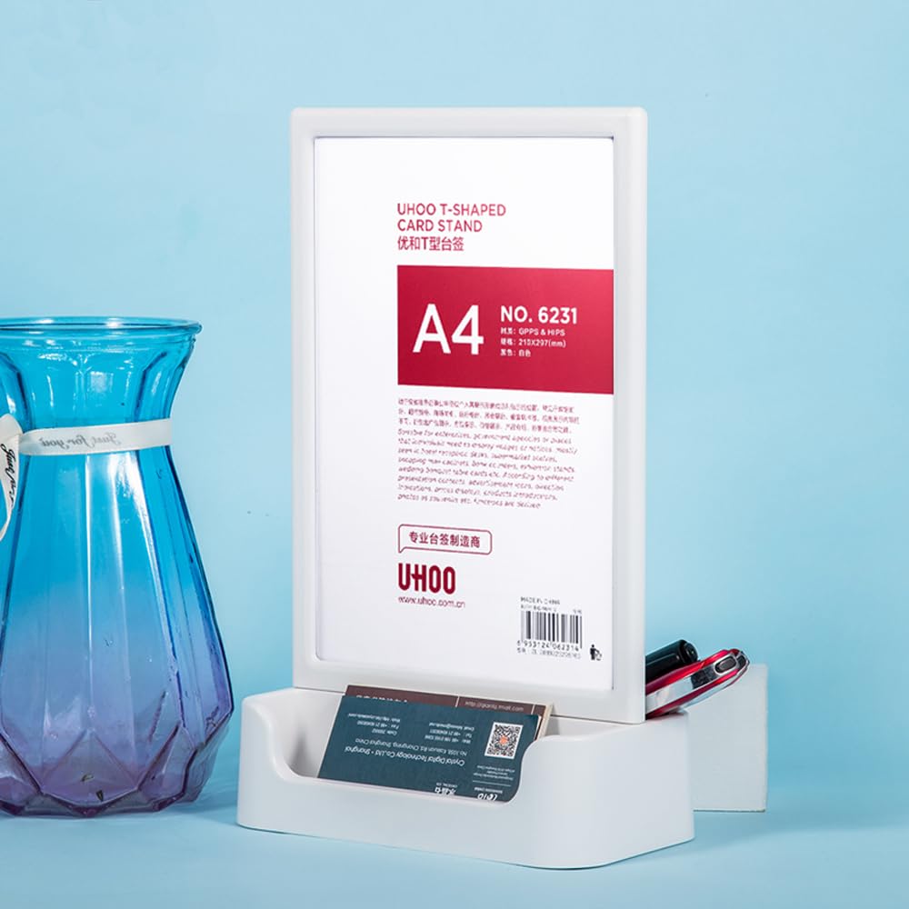 ECKEK ABS Plastic Sign Holder, Menu Displays T Shape Sign Stand with Business Card Holder, Plastic Display Stand for Ads Menu - Image 4