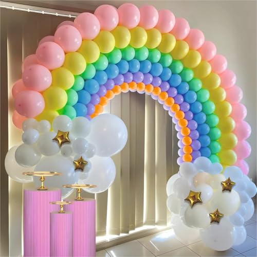 Image of Rainbow Balloon Arch Kit, 77 Pieces, Party Decoration Set with Gold Star Foil Balloons, White Cloud Design for Birthday, Baby Shower