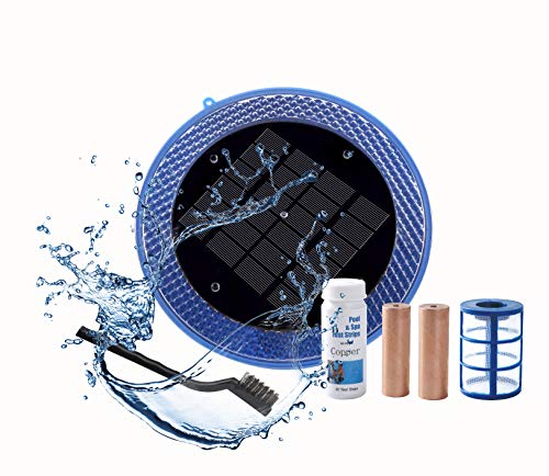 BLUE WORKS Solar Ionizer Powered Natural Pool Clear Purifier with 2 Copper Anode