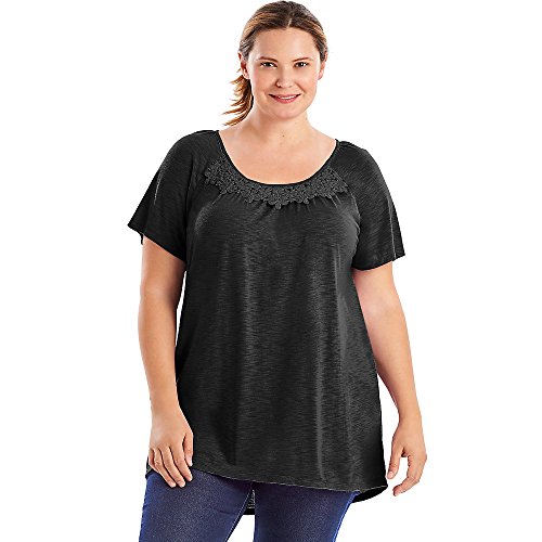 Just My Size Short-Sleeve Slub-Jersey Women's Tunic with Crochet Trim