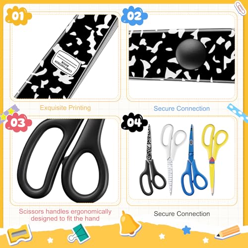 Chumia 12 Pcs 8.4 Inch Teacher Scissors Bulk Stainless Steel Heavy Duty Scissors Printing Pencil Crayon Composition Lined Book Element Teacher Gifts for Back to School Office Elementary Supplies - Image 3