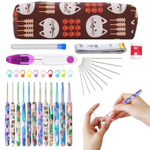 Agujas ergonómicas,Agujas de ganchillo para principiantes - Aguja de coser de ganchillo con mango suave - calcetines, sombreros, guantes, agujas de tejer de de acero inoxidable para la abuela