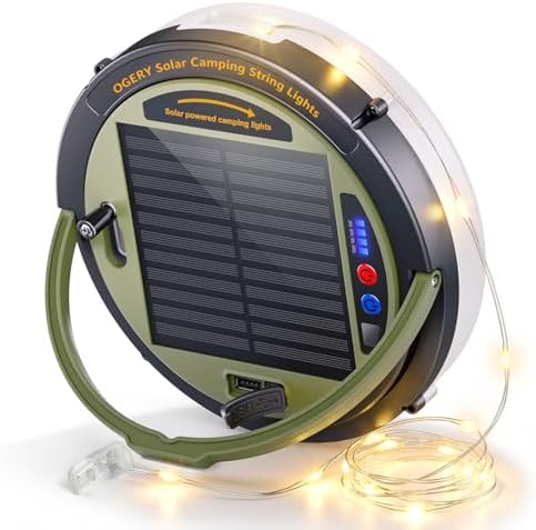 OGERY Solar Camping String Lights, 5400mAh/ 49.2FT/ 11 Modes Rech...