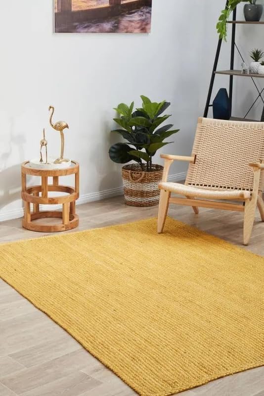 Handmade Jute Area Rug Solid Color Natural Fiber Indoor Carpet for Living Room Bedroom Entryway Flat Woven Durable Floor Rug