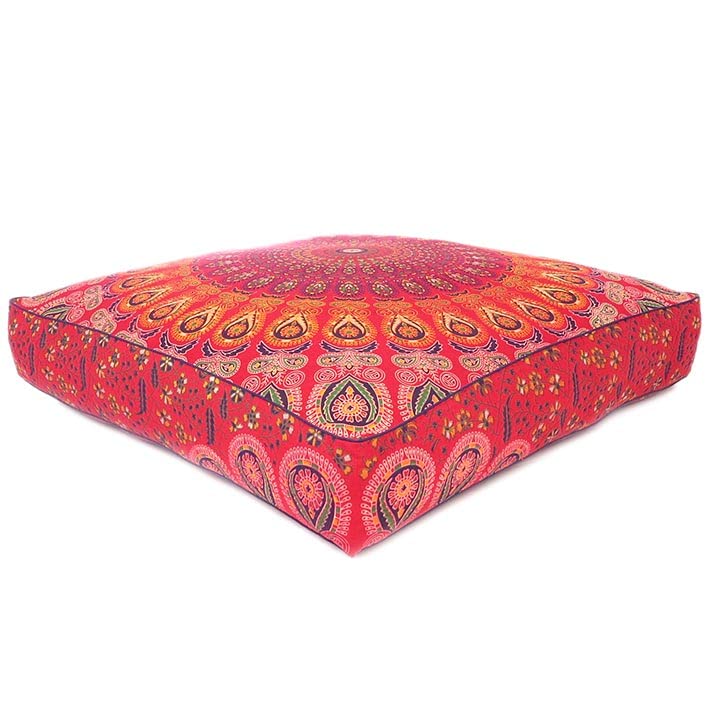Eyes Of India Cuscino Da Pavimento Rotondo Boho – 80 Cm – Blu Mandala Con Nappe – Federa 100% Cotone Per Meditazione E Arredo