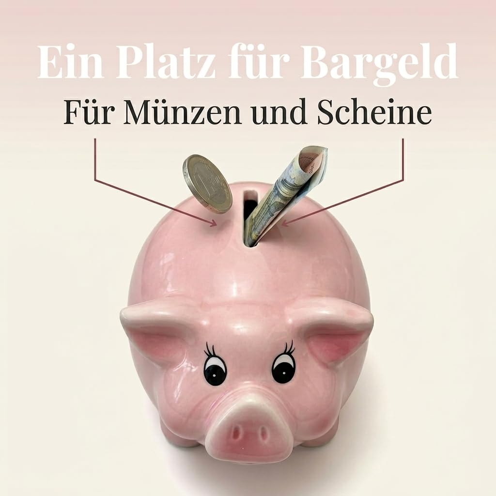 MIJOMA Keramik Sparschwein Rosa 13,5 x 8,5 cm – mit Gummistöpsel zum einfachen Entnehmen – dekorative Spardose für Erwachsene