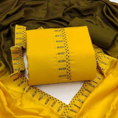 Image of HMP Fashion Womens Bombay Cotton Embroidery Tie Cotton Unstitch dress Material With Chanderi lace bordered Dupatta