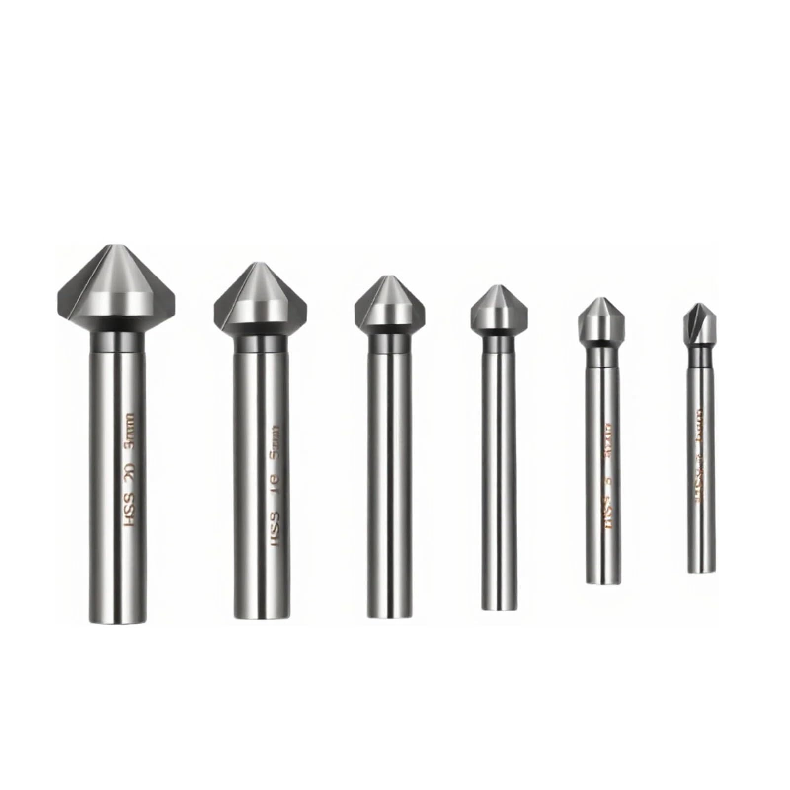 Crozgan 6Pcs Countersinks Bit Set,HSS Steel Countersink Drill Bit,6.3-20.5mm 90° 3-Flute Countersink Deburring Tools for Copper,Iron,Steel,Plastic