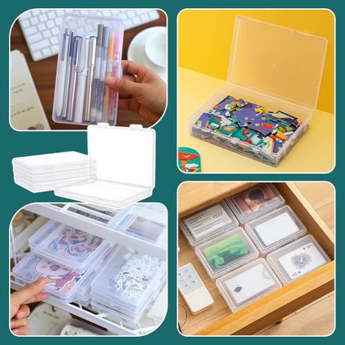 Image of BENECREAT 4 Packs 6.3x8.8x1inch Bead Storage Organizer Box, Rectangle Clear PP Plastic Box Containers, Dustproof Case with Hinged Lid for Cards, Beads and Craft Supplies