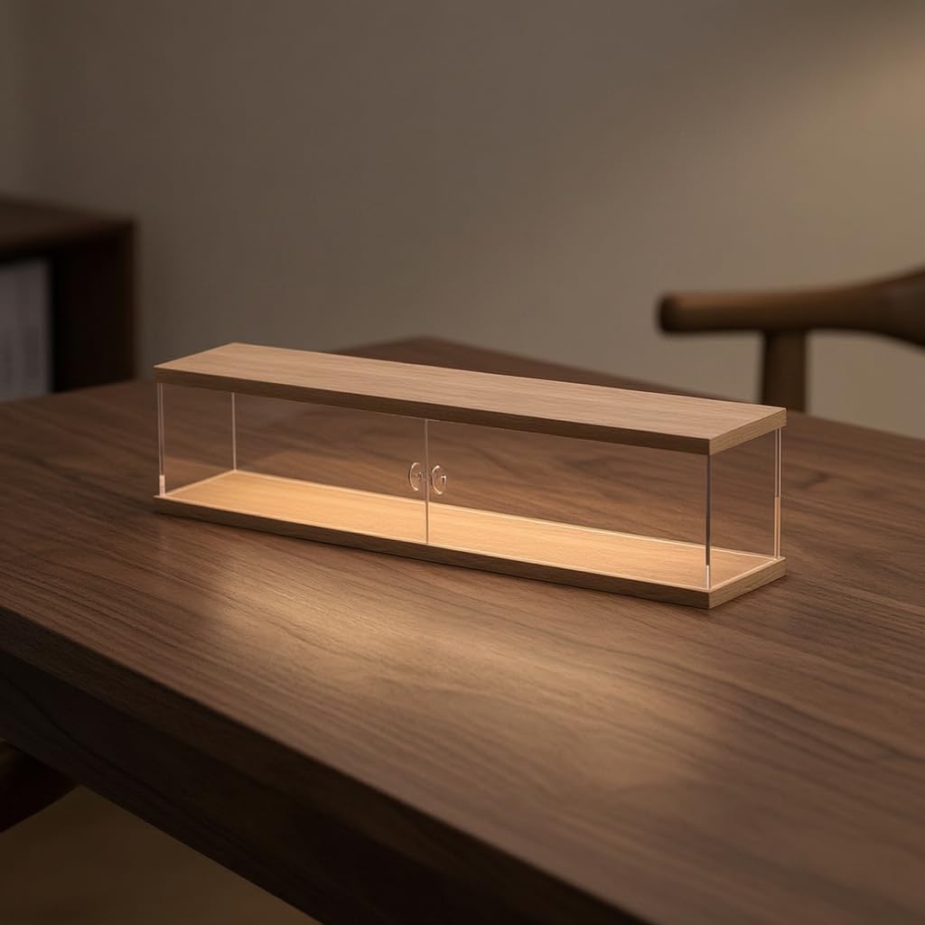 Vitrina Expositora para Colecciones, Expositor Metacrilato Apilable con Luz, para Coches a Escala 1:64 y 1:32 , para 12 Coches Modelo 1:64 en Vertical (con Puerta y luz Superior, apilable)