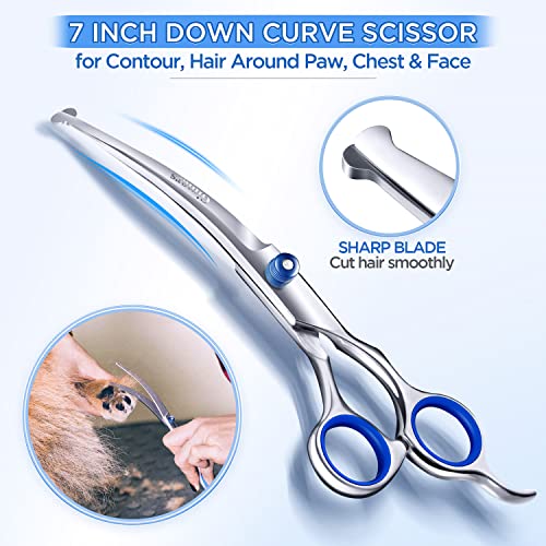 Image of Gimars 7.0in Professional 4CR Stainless Steel Safety Round Tip 6 in 1 Dog Grooming Scissors Heavy Duty Titanium Coated Pet Grooming Scissor for Dogs, Cats and Other Animals