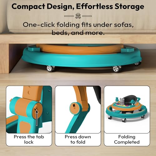 Image of StarAndDaisy 360 Baby Walker 6-24 Months / 7 Level Height Adjustment Walker for Kids Boy and Girl with Switchable Food & Musical Toy Tray /Premium Baby Activity Walker - Green Orange