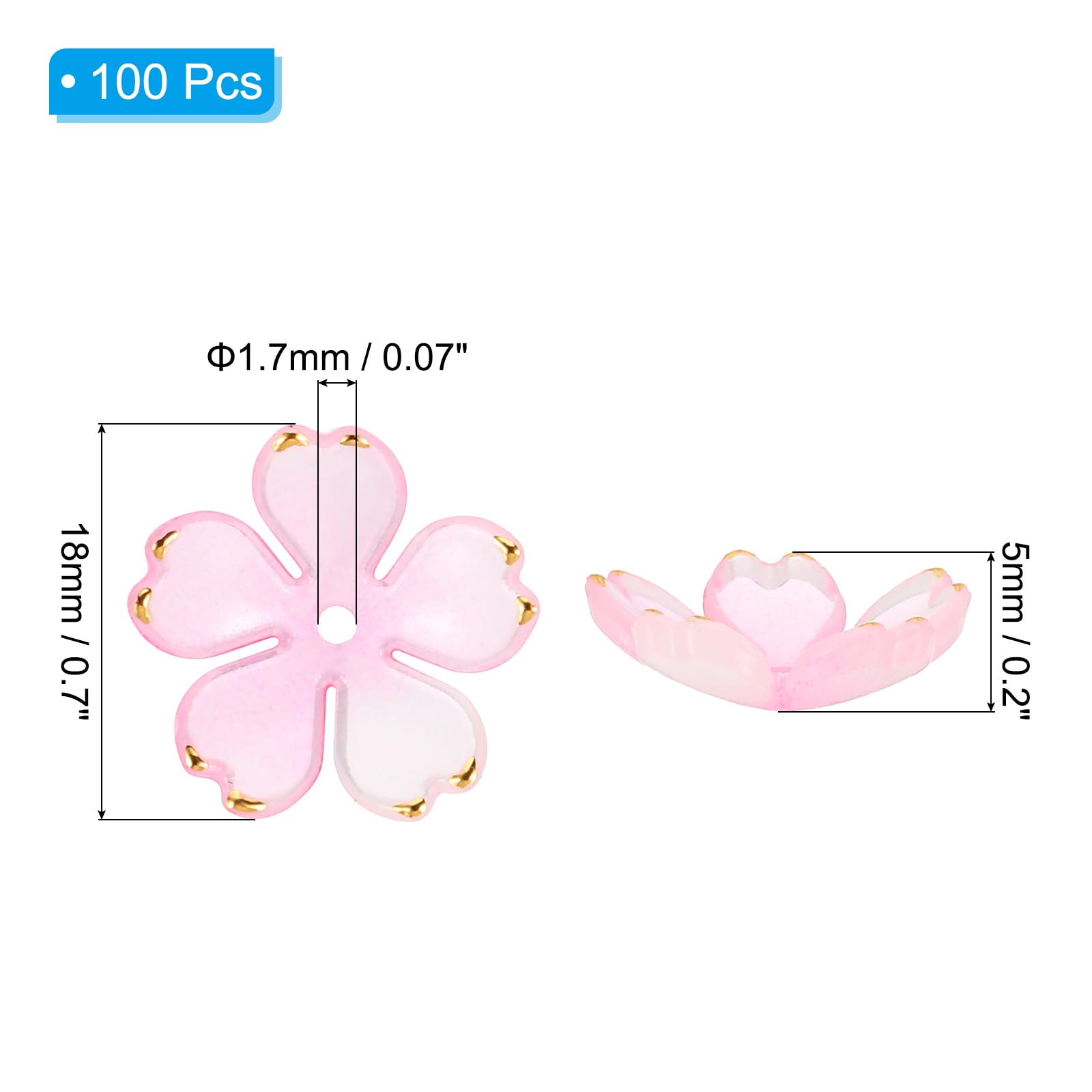 PATIKIL Acrylic Flower Beads, 100 Pcs 18mm Gold-Plated Gradient Cherry Blossom Floral Spacer Beads for Bracelets Earrings - Image 2