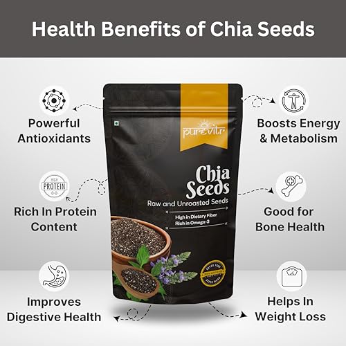 Image of Purevitr Chia Seeds & Non-Hulled Sesame Seeds Combo | 400g (200g Each) | Omega-3, Fiber & Calcium-Rich Superfood