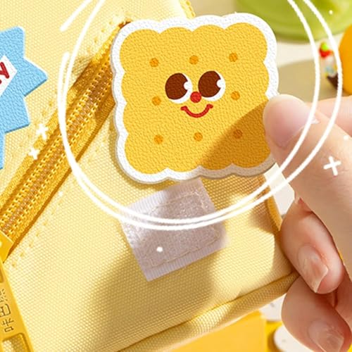Image of WORSHIPER Cute Backpack Style Pencil Case with Visible Display Window, Multi-Layer Large Capacity Stationery Organizer for Kids & Students (SODA Crackers-Yellow POCH)