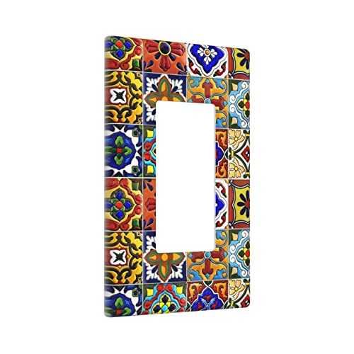 Talavera Mexikanische Fliesen Farbe Lichtschalter Platte 1 Gang Dekorative Wandplatte Einzelwippe für Schlafzimmer Küche Büro Größe 11,2 x 6,9 cm Cover