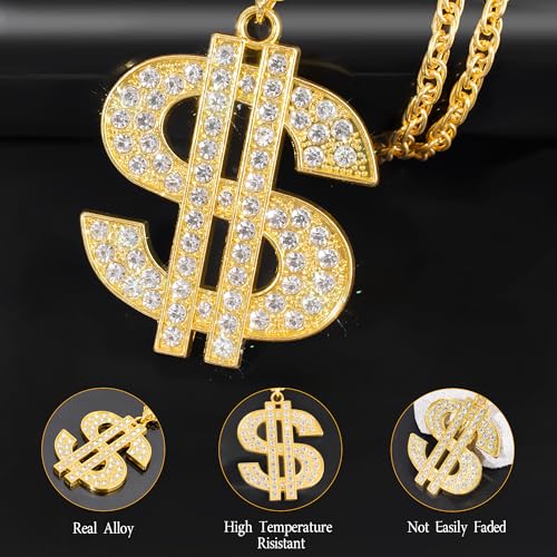 Lhocm Gold Chain with Dollar Sign, Money Chain Necklace Costume for Men, 80 90s Hip Hop Gold Digger Costume Accessories4