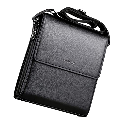 Leathario Bolsa tiracolo masculina, bolsa carteiro de ombro de couro vegano para trabalho, viagens de negócios, Preto, Large, Bolsa