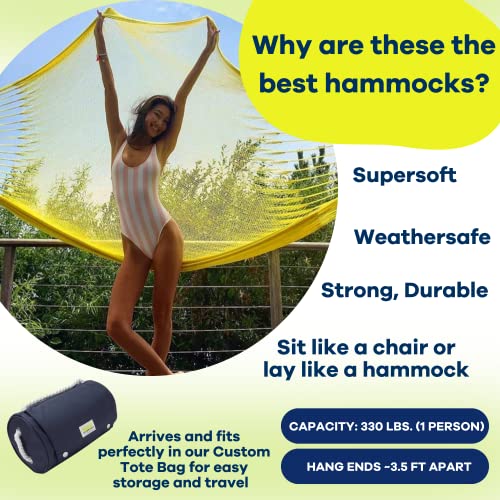 Handwoven Hanging Chair By Yellow Leaf Hammocks - Fits 1 Person, 330Lb Max - Kick Back For Full-Body Recline - Weathersafe, Ultra Soft, Hang Anywhere - Color: Yellow #TOP1